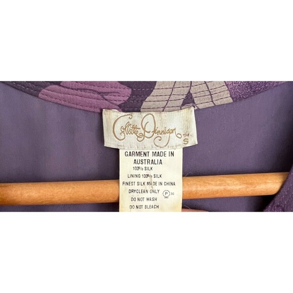 Collette Dinnigan Floral Maxi Dress 100% Silk Purple Flutter Sleeves Vintage - Picture 9 of 10